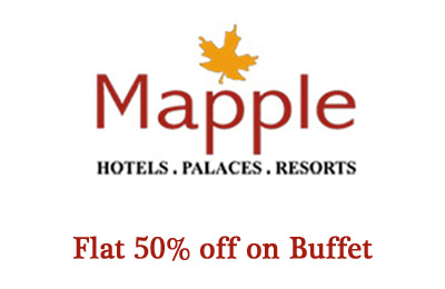 Pay Rs. 50 and get flat 50% off on veg and non-veg buffet at Mapple Hotels (valid across 7 hotels in cities) 		        				        			View Rate Card