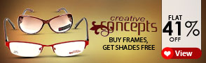 Unbelievable offer : Buy Frames and get Sunglasses free ? Flat 41% off