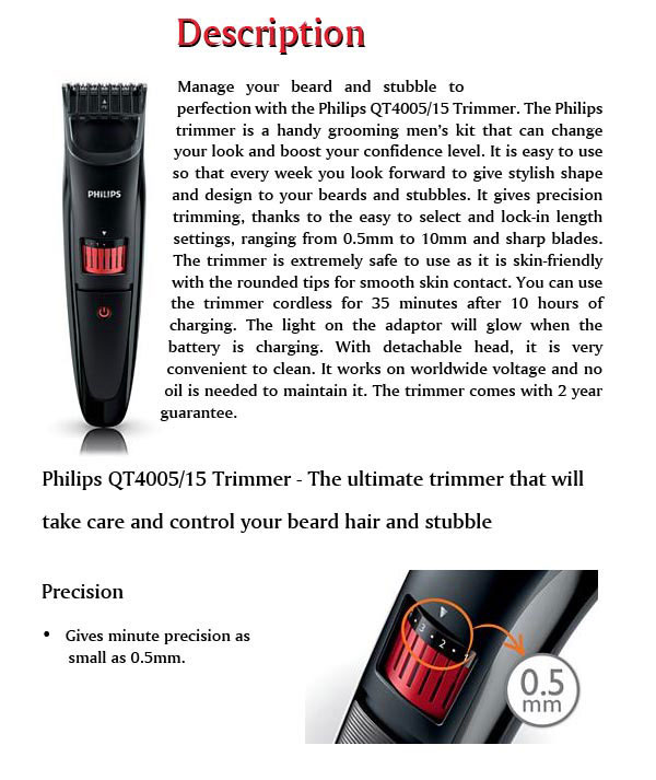 Philips Trimmer QT4005/15 @Rs.846  philps 1 Philips Trimmer QT4005/15 @Rs.846
