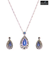Piebee Silver Tone Lapis Pendant Set
