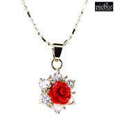 Piebee Coral CZ Flower Pendant Necklace