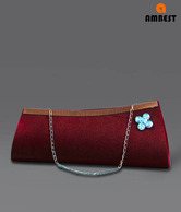 Ambest Maroon Glass Stone Flower Clutch