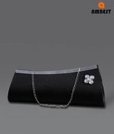 Ambest Black Glass Stone Flower Clutch