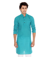Abhiyuthan Turquoise Cotton Classic Long Kurta