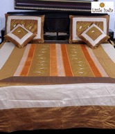 Little India Golden Brown Silk Double Bed Cover Set-5 pcs
