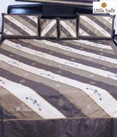 Little India Elegant Brown Floral Silk Double Bed Cover Set-5 pcs