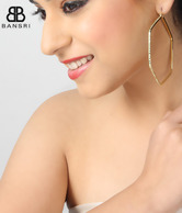 Bansri Hexagonal Golden Hoops