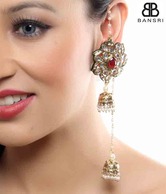 Bansri Red Kundan Pearl Jhumki Earring