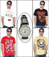 Fopping Combo Pack of 4 Round Neck T-Shirts With Reebok Watch