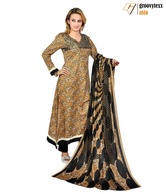 Groovytexx Beige-Black Unstitched Suit Length