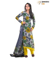 Groovytexx Yellow-Blue Unstitched Suit Length