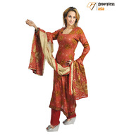 Groovytexx Red Unstitched Bandhani Suit Length