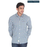 Indian Terrain Teal Blue-White Shirt