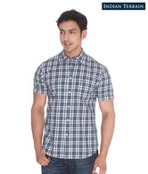 Indian Terrain White-Navy Blue Checkered Shirt