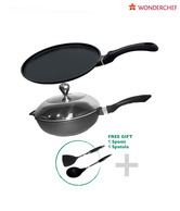 Wonderchef Inducta Non-Stick Cookware Set with free nylon spoon & spatula