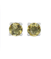 Johareez Genuine Citrine Round Shaped Silver Earrings