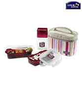 Lock & Lock Double-lock System Red Lunch Box Set With Striped Bag