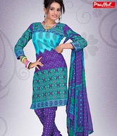 Prafful Indigo-Blue Cotton Semi-Stitched Suit