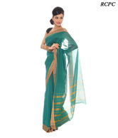 RCPC Peacock Green Cotton Temple Border Saree
