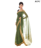 RCPC Leaf Green Cotton Temple Border Saree