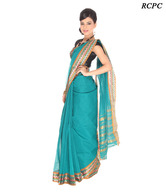 RCPC Peacock Green Cotton Lehria Saree
