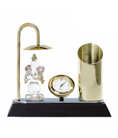 Antraa Glass Ganesha Idol Table Top Watch Showpiece With Pen Holder