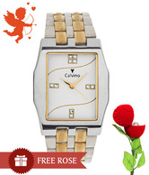Calvino Stylish White Dial Watch With Free Rose Ring Holder