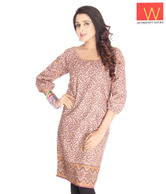W Brown Flowery Printed Kurta
