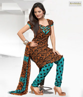 Archisha Charming Brown and Blue Unstitched Printed Suit with Dupatta