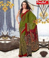 Prafful Smart Mehendi Saree with Unsticthed Blouse