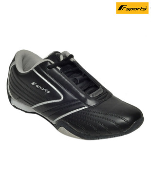 F Sports Sturdy Black & Silver Sports Shoes