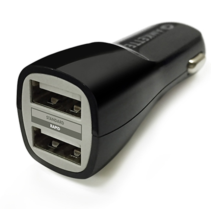 Amkette Rapid Car Charger(Black) With Universal Dual USB Ports