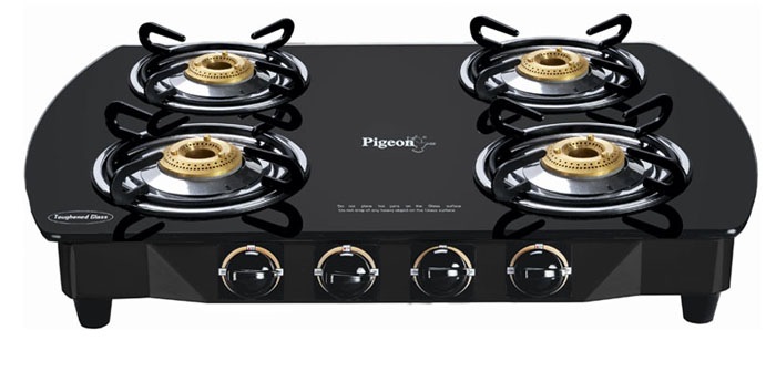 Pigeon Brass Black 4 Burner Glass Top Price In India Buy Pigeon