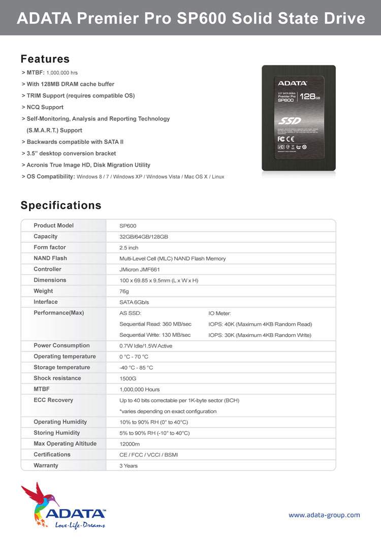 ADATA 64GB SP600 Internal SSD – 2.5 Inch SATA Solid State Drive ASP600S3-64GM
